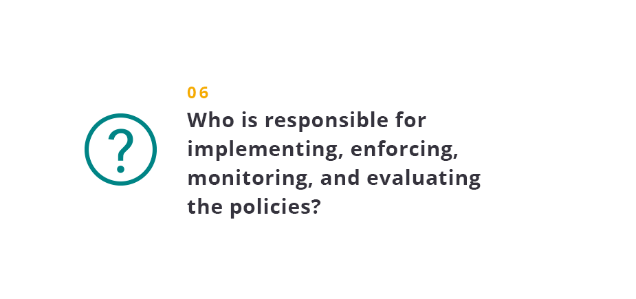 Who is responsible for implementing, enforcing, monitoring, and evaluating the policies?