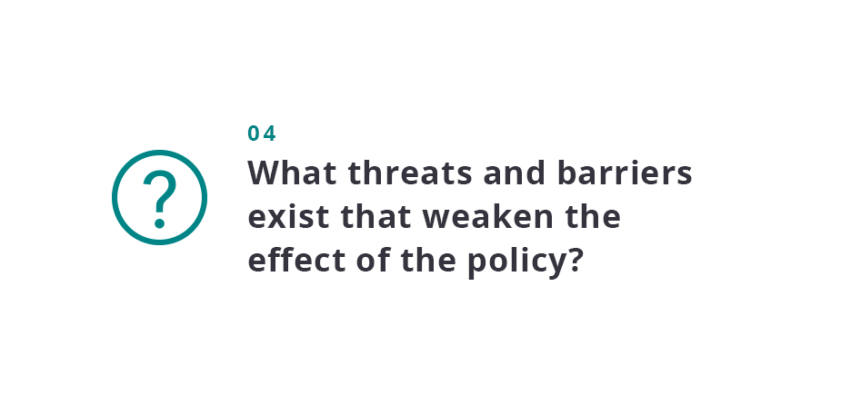 What threats and barriers exist that weaken the effect of the policy?