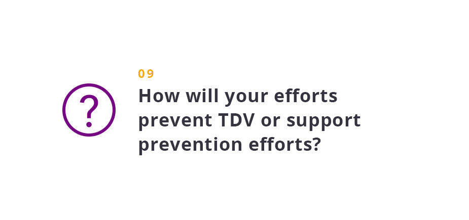 How will your efforts prevent TDV or support prevention efforts?